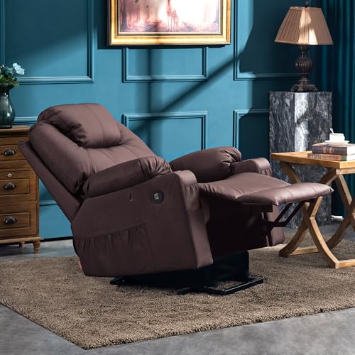 MCombo Power Lift Recliner Chair for Elderly, Lift Chair with Heat and Massage, FSC Certified, USB Ports, Cup Holders, Faux Leather 7040 (Black, Medium)