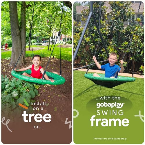 6.7’ x 8.4’ Single Swing Set Frame + 39” Round Platform Tree Swing – UV-Treated Saucer Swing Seat & Modular Metal Frame Playground Set