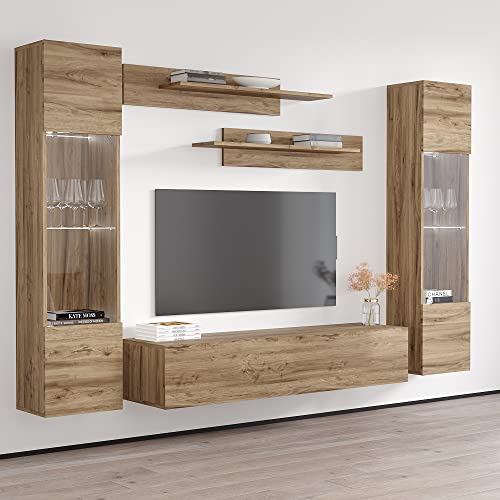 MEBLE FURNITURE & RUGS Wall Mounted Floating Modern Entertainment Center Fly A (White, B2)