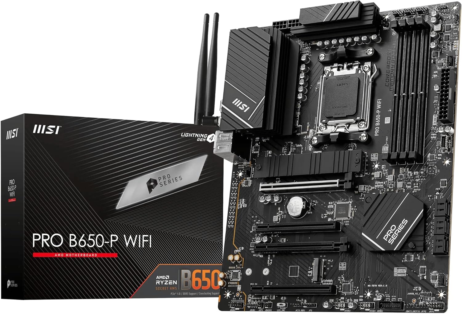 MSI PRO B650-P WIFI AMD AM5 ATX Motherboard, 4x DDR5 ~128GB, 1x PCI-E x16, 2x M.2, 6x SATA, 8x USB 3.2, 1x USB Type C