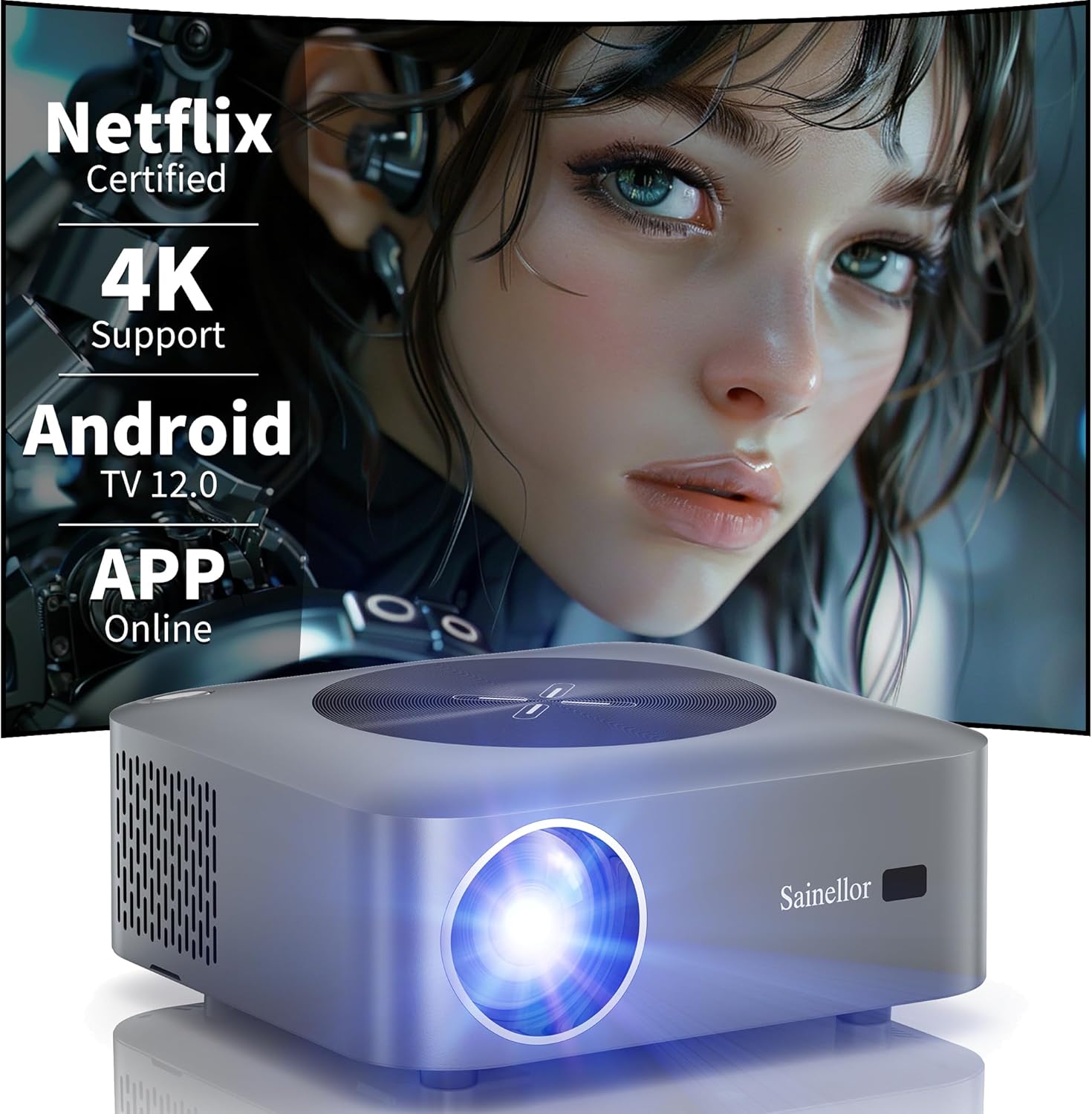 【★Netflix Certified★Android 12.0|4+32GB|★Built-in Youtube/Prime Video/Disney+】4K Smart Projector, Outdoor Projector with 5G WiFi and Bluetooth, HDMI/USB/Smartphone/TV Stick |Digital Focus|ZOOM Support