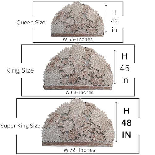 SMARTCAREWOOD Hand Carving- Half Moon Bed Headboard Natural | Bed Head Wall Art | Tropical Home Decor |