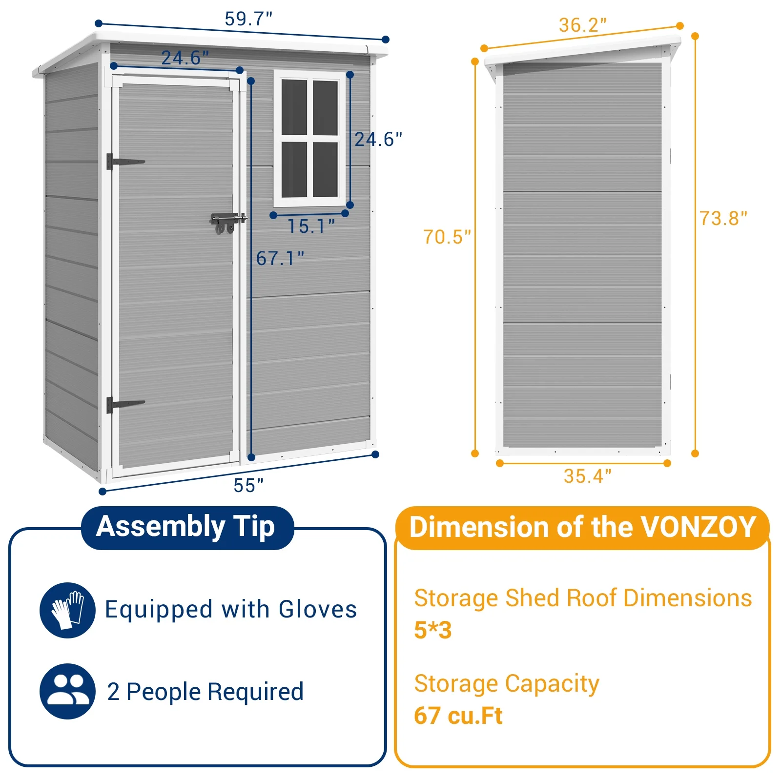 ELPOSUN Outdoor Storage Shed 5x3 FT, Resin Garden Shed for Bike, Garbage Can, Tool, Plastic Outside Sheds & Outdoor Storage Storage Box with Lockable Door for Backyard, Patio, Lawn, Grey & White