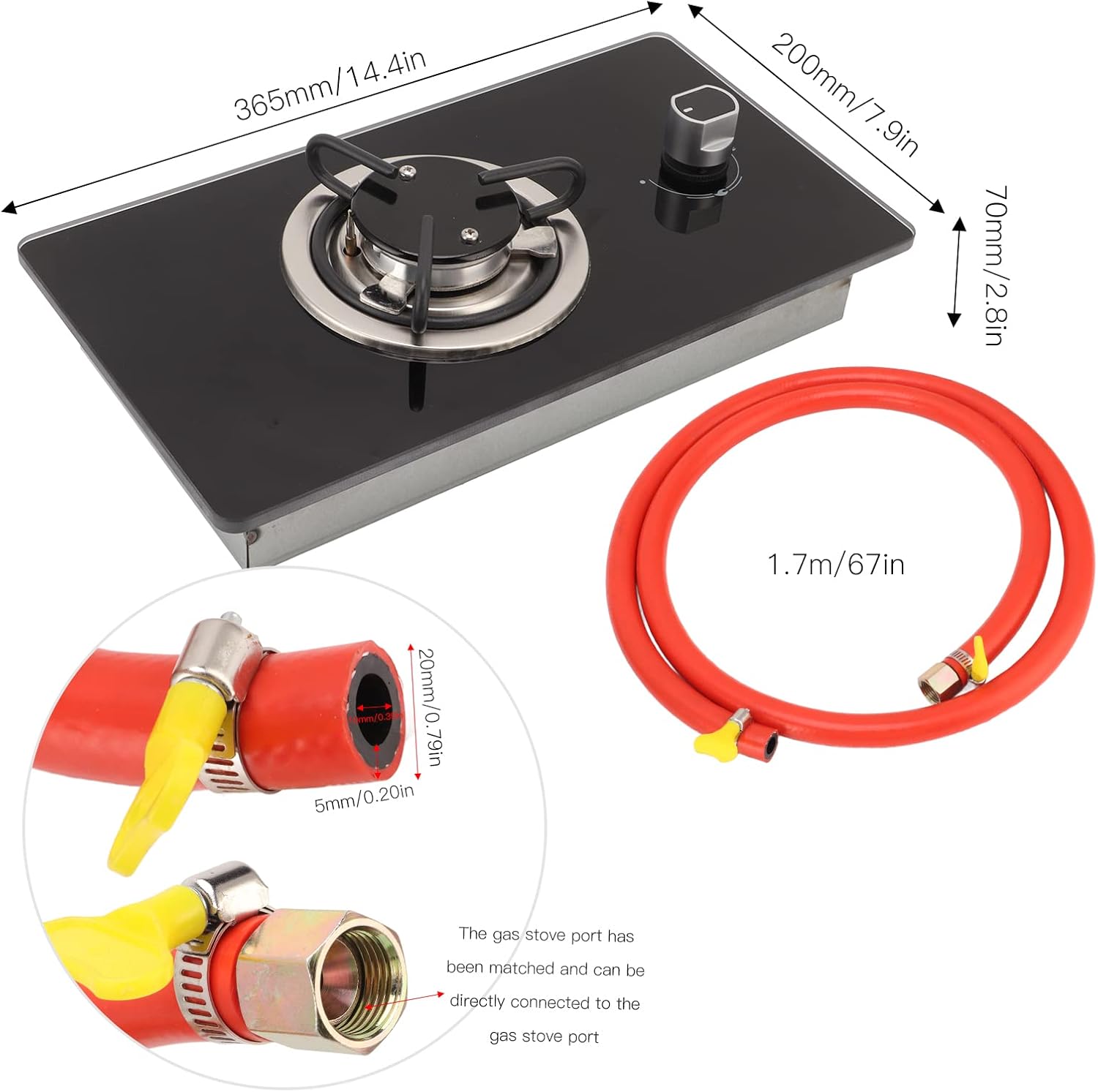 Single Burner Gas Cooktop, 1.8Kw Stainless Steel RV Gas Stove Top with Stepless Adjustable Fire, Portable Tempered Glass 1 Burner Gas Stove for RV Yacht Caravan Apartments Camping