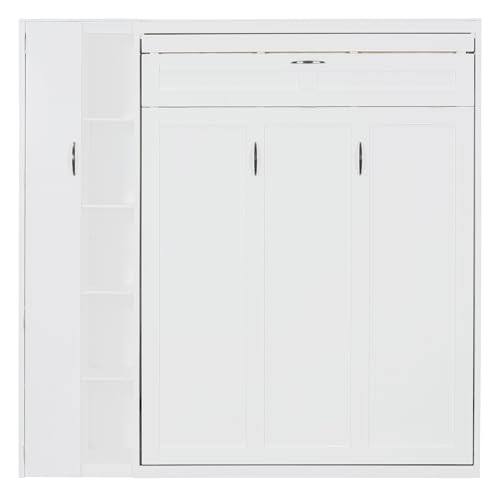 Harper & Bright Designs Queen Size Murphy Bed Wall Bed with Storage Shelves, Wardrobe and LED Lights, Space-Saving for Multipurpose Guest Room or Home Office, Gray