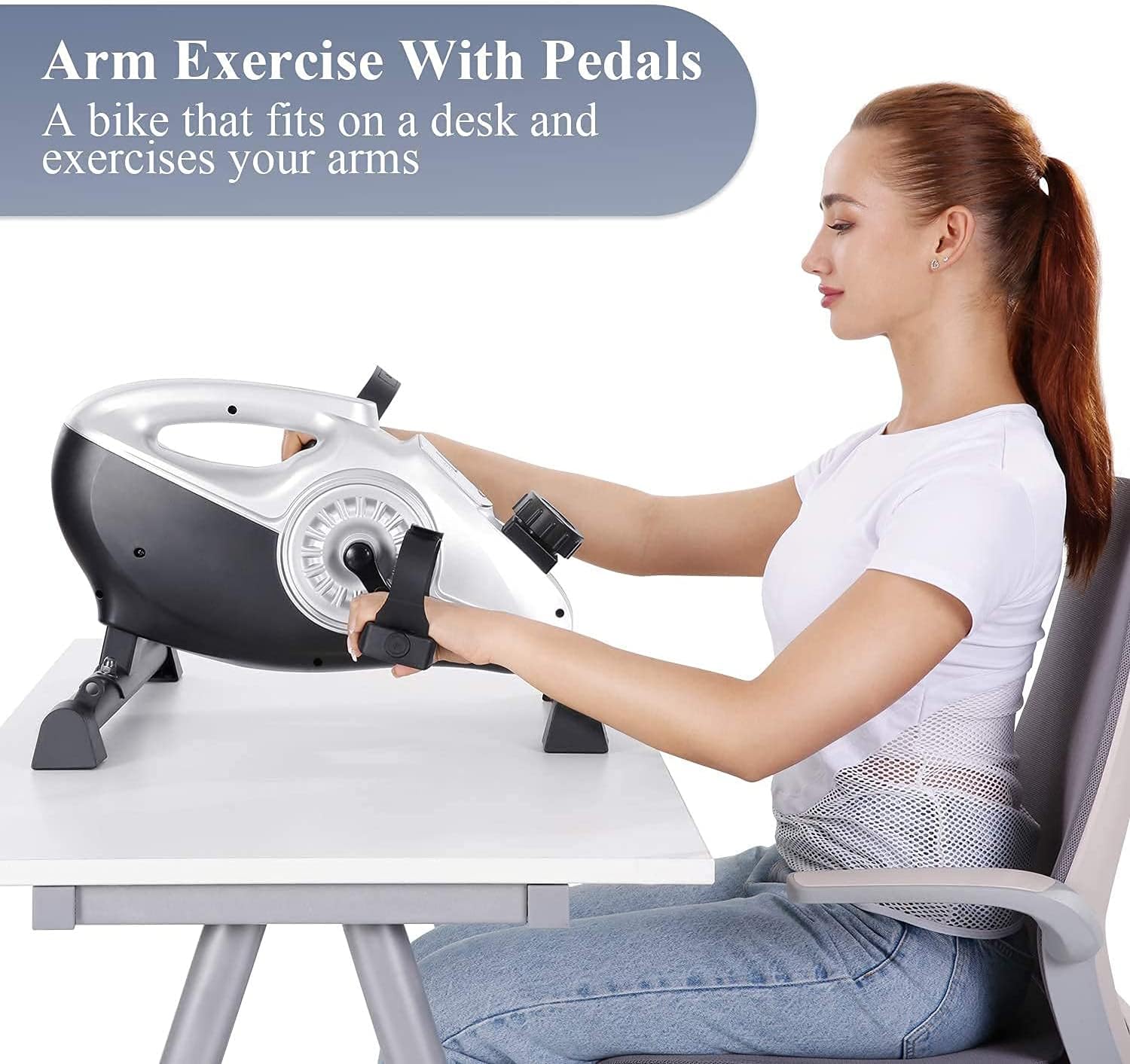 Under Desk Bike Pedal Exerciser, 16 Levels Resistance Magnetic Exercise Bike LCD Monitor for Arm Leg Body Workout at Home & Office for Elderly Recovery & Exercise (Resistance Bands Included)