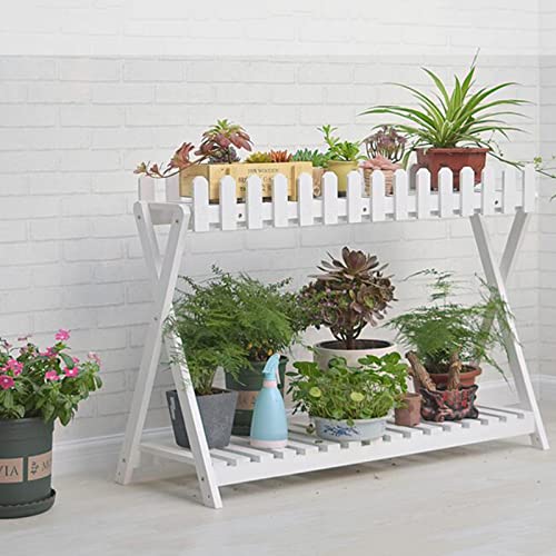 Wooden Flower Ladder Shelf, 2 Tier White Plant Shelf, Indoor Outdoor Garden Balcony Staircase Stand (88cm)