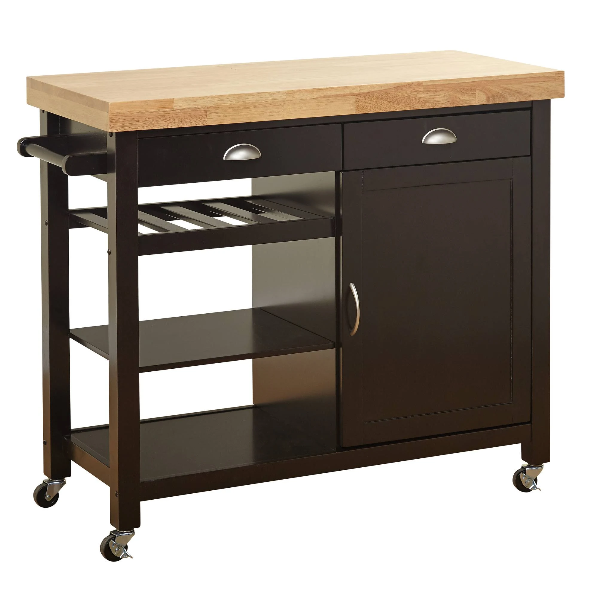 Breakwater Bay Nathaly Kitchen Cart with Wood Top Base Finish: Wenge/Natural