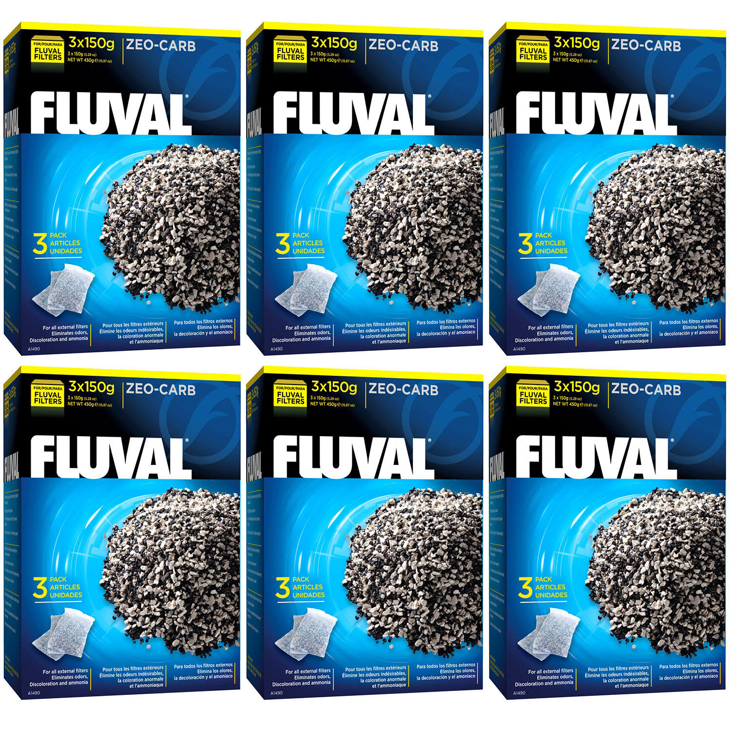 Fluval Zeo-Carb 3X 150 Gram 3pk Nylon Bags x 6pk