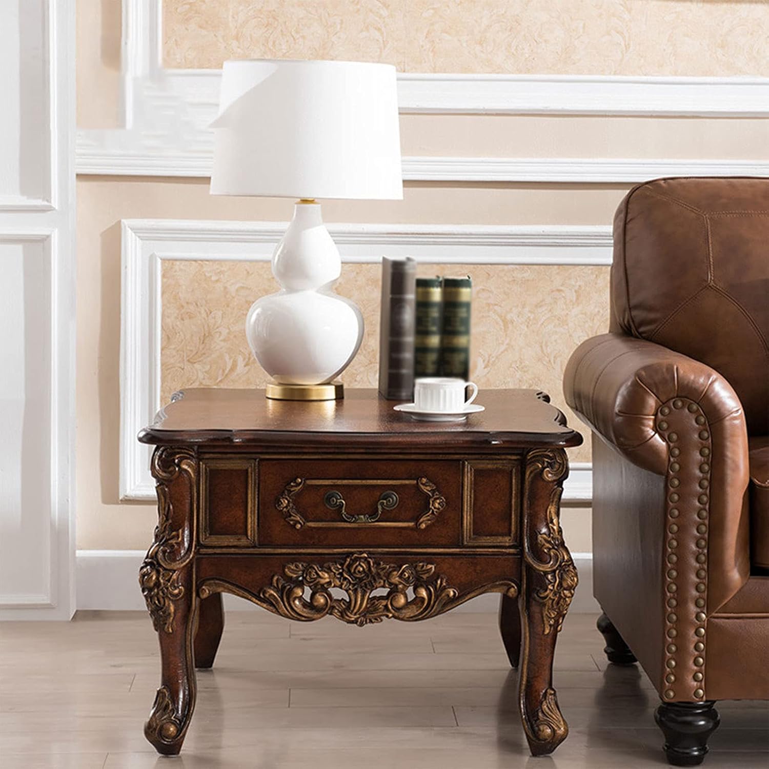 End Table with Drawers Rustic Retro Style Carved Painted Coffee Table Tea Table Side Table Low Table Living Room Furniture