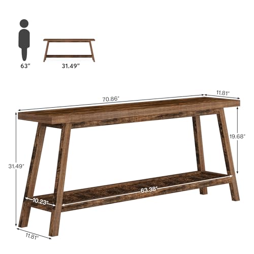70.9 Inches Extra Long Console Table for Entryway, 2-Tier Narrow Wood Sofa Table Behind Couch, Large Sofa Table for Living Room, Rustic Brown Foyer Hallway Entry Table