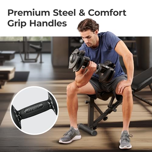 Lifepro Adjustable Dumbbells - 15Lb 25Lb 43Lb 55Lb 90Lb 6in1 Dumbbells Adjustable Weight, Compact Quick Adjustable Dumbbells set/single for Full Body Exercise & Fitness Home Gym
