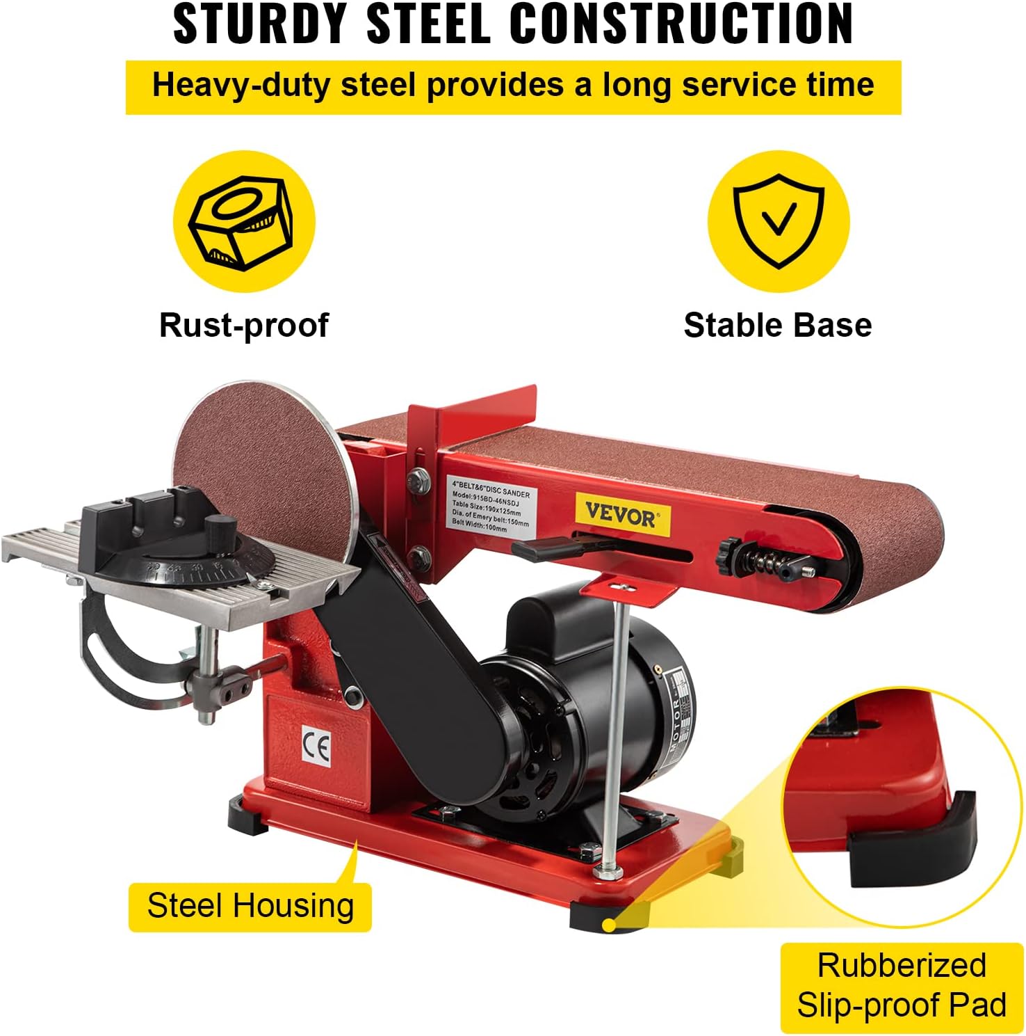 VEVOR Belt Sander 4" x 36", Disc Combo Sander 6",Electric Adjustable Bench Belt Sander 375W,Grinder Bench Sanding Machine With 4 Rubber Foot Pad
