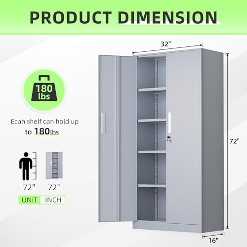 Incbruce 72” Metal Storage Cabinet, Garage Cabinets and Storage System with Doors and Shelves, Tall Lockable Tool Cabinet for Garage, Office, Home (Black)