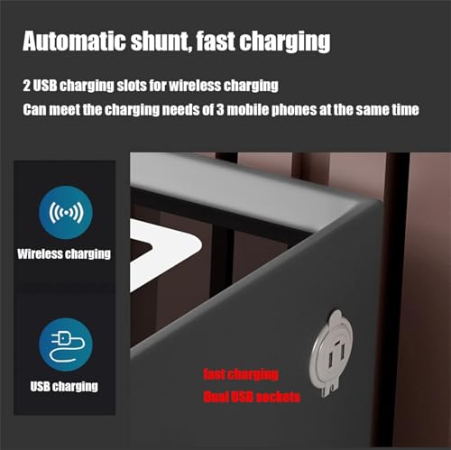 Nightstand with Wireless Charging Station, LED Night Stand with 2/3 Drawers for Bedroom Furniture, End Side Table with Fingerprint Lock and Speaker(White 2)