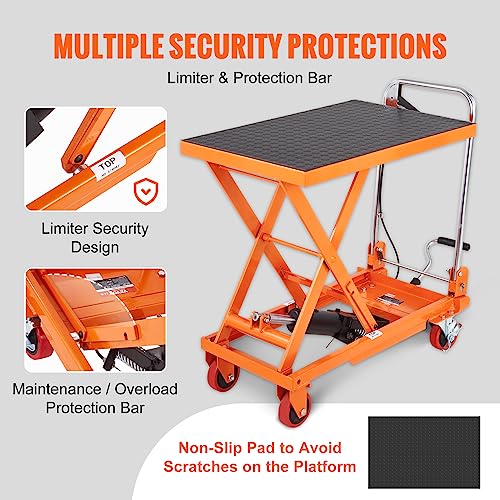 VEVOR Electric Lift Table, 330 lbs Capacity Single Scissor Lift Table, 8-28 in Height Adjustable Lifting Platform, Coffee Table Lift with 4 Wheels, for Material Handling and Transportation, Black