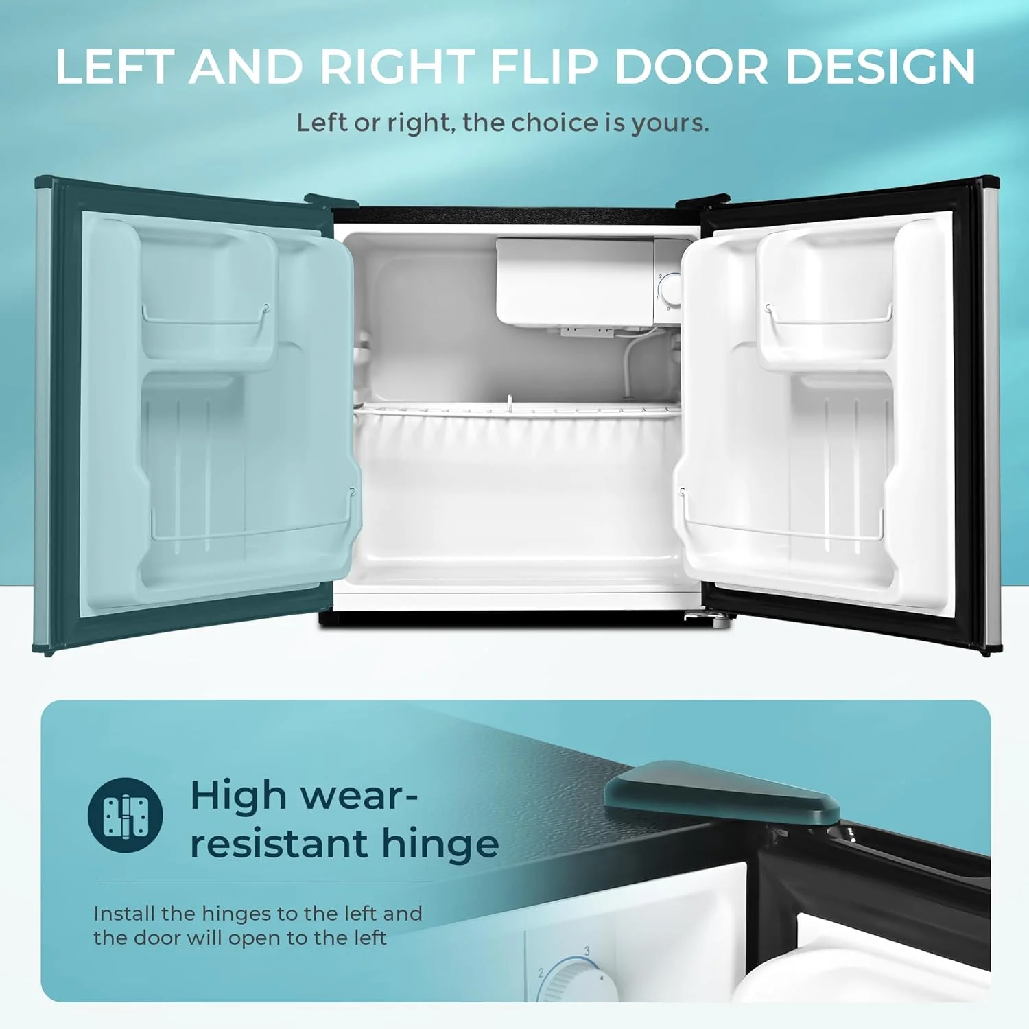 U-SHARE 1.7 Cu.Ft Mini Fridge with Freezer, Reversible Single Door Compact Refrigerator, Adjustable Thermostat, Energy Saving, Mini Fridge for Bedroom, Office, Dorm, Black.