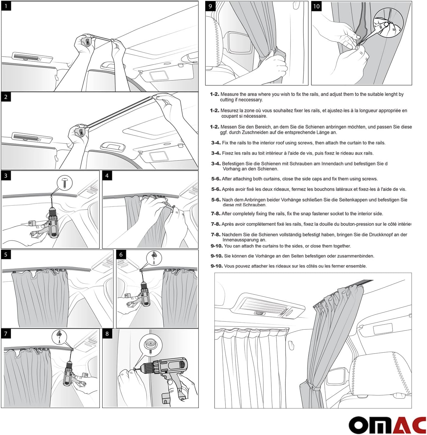 OMAC Van Cab Divider Curtains Campervan Sunshade Blinds Kit Grey | Fits Mercedes Sprinter Accessories 2 pcs. Curtains 1pcs. Profiles Screws