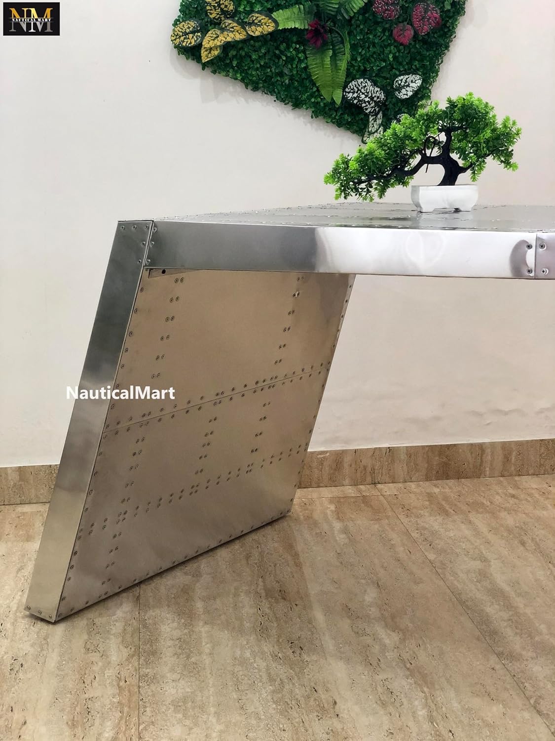 NauticalMart Airfoil Desk Aluminum | Aviator Wing Desk Industrial Airplane Desk Furniture Silver Aviation Furniture