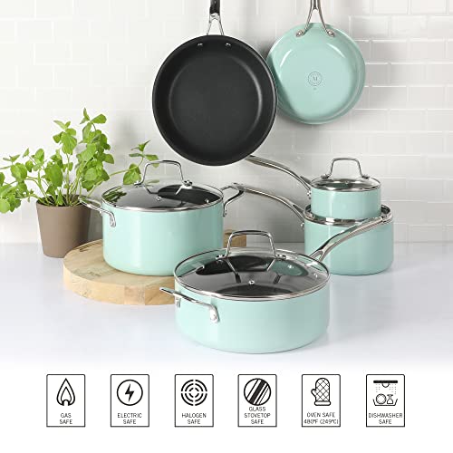 Martha Stewart Lockton 14 Piece Premium Non-Stick Heavy-Gauge Aluminum Cookware Combo Set (Pots, Pans, and Tools) - Black w/Gold Handles