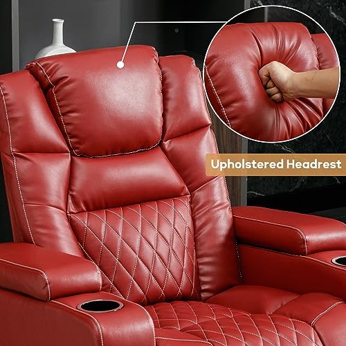 ANJ Power Home Theater Seating, PU Leather Electric Recliner Chair with Powered Headrest, Dual Motors Movie Reclining Chairs with LED Lights,USB Port, Cup Holders, Hidden Arm Storage (Brown)