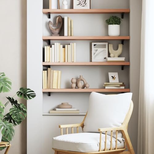 Wall Shelf Light Brown 39.4"x7.9"x1.6" Treated Solid Wood Oak,Optimized:Embrace the beauty of nature with its unique live edge design. Each shelf is meticulously handcrafted, showcasing the natural va