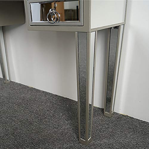 Henf Mirrored Vanity Desk Silver Console Table Sofa Table with 3 Faux Diamonds Drawers, Modern Glass Vanity Table Dressing Table Makeup Stand for Entryway/Foryer/Bedroom/Living Room