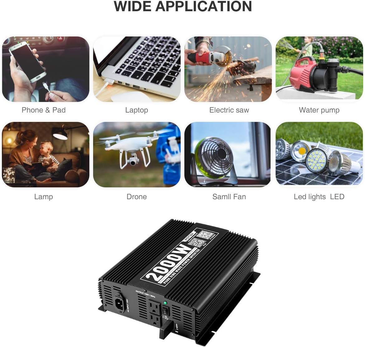 POTEK 2000W Pure Sine Wave Inverter with Automatic Transfer Switch 12V DC to 120V AC and Bluetooth