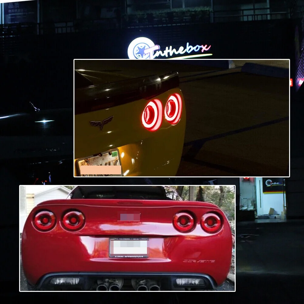 GTINTHEBOX For 2005-2013 Chevrolet Corvette C6 LED Red Halo Ring Rear Brake Tail Lights 4PC