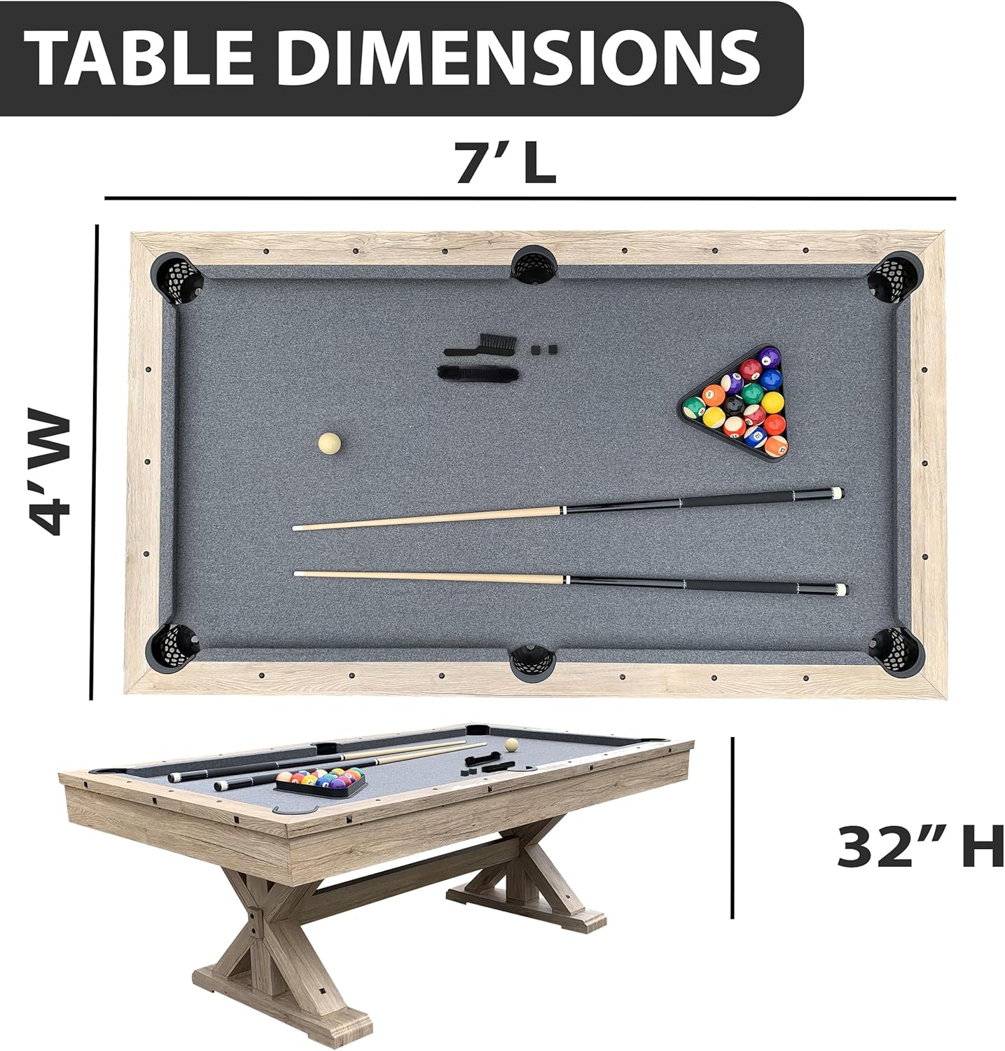 7 FT 3 in 1 Multi Game Pool Table with Dining Top Pool Table Ping Pong Table Combo with Dual Storage Bench Seating, Rustic Oak