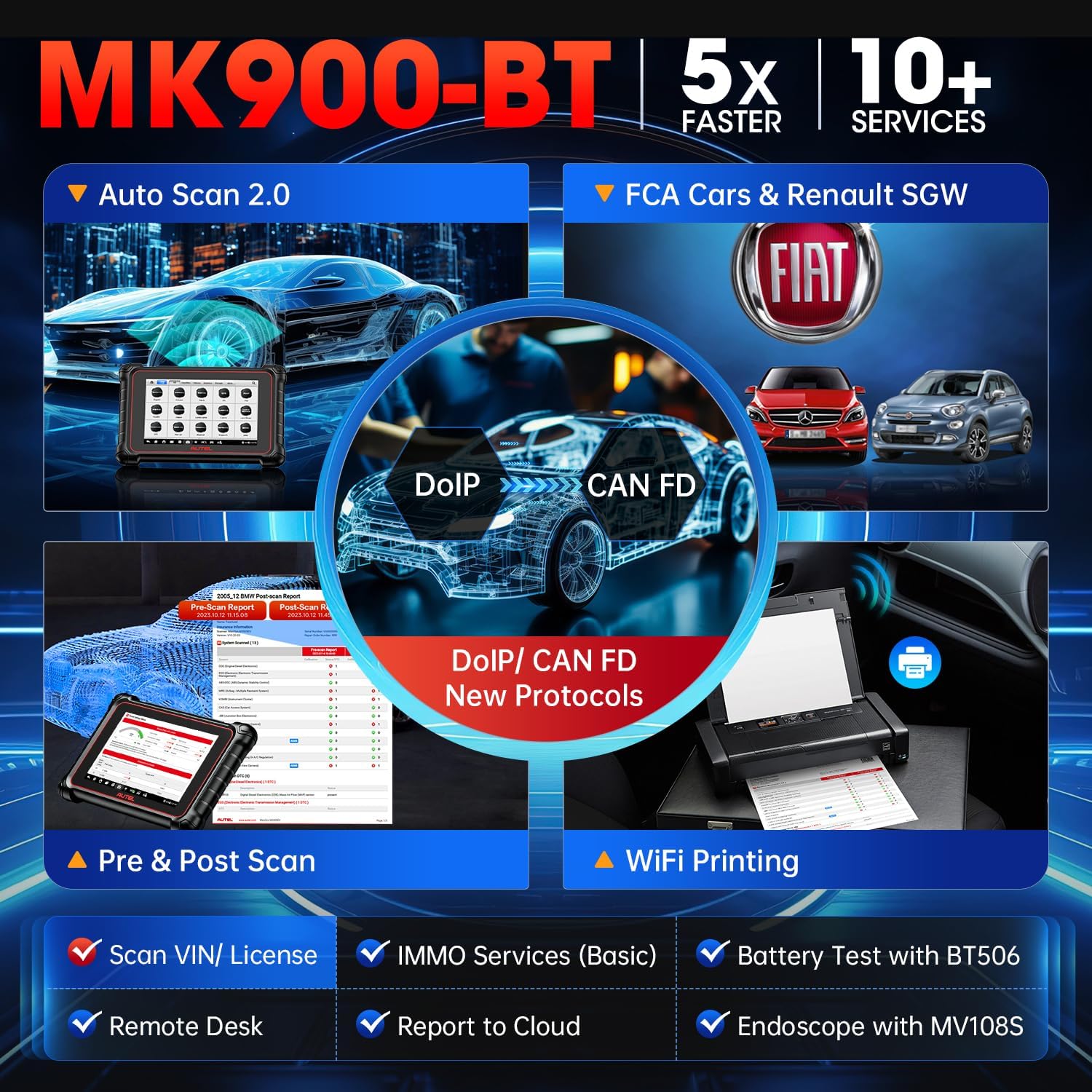Autel Scanner MaxiCOM MK900-BT MK900BT: 2024 BT Ver. of MK900 MX900, 8in Up of MK808S MK808BT PRO MX808S MK808Z MS906, 3K+ Bidirectional Tool as MP900BT 40+ Reset, CANFD DoIP, Pre Post Scan, FCA, 11OS