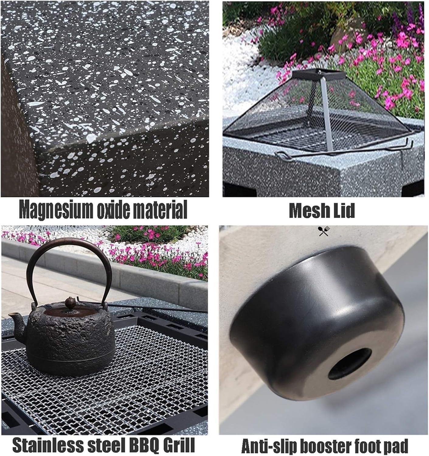 Outdoor Fire Pit Garden Wood-Burning Fire Pit BBQ Table, Outdoor Backyard Patio Fireplace Fire Bowl, with Sparkle Screen Cover and Poker