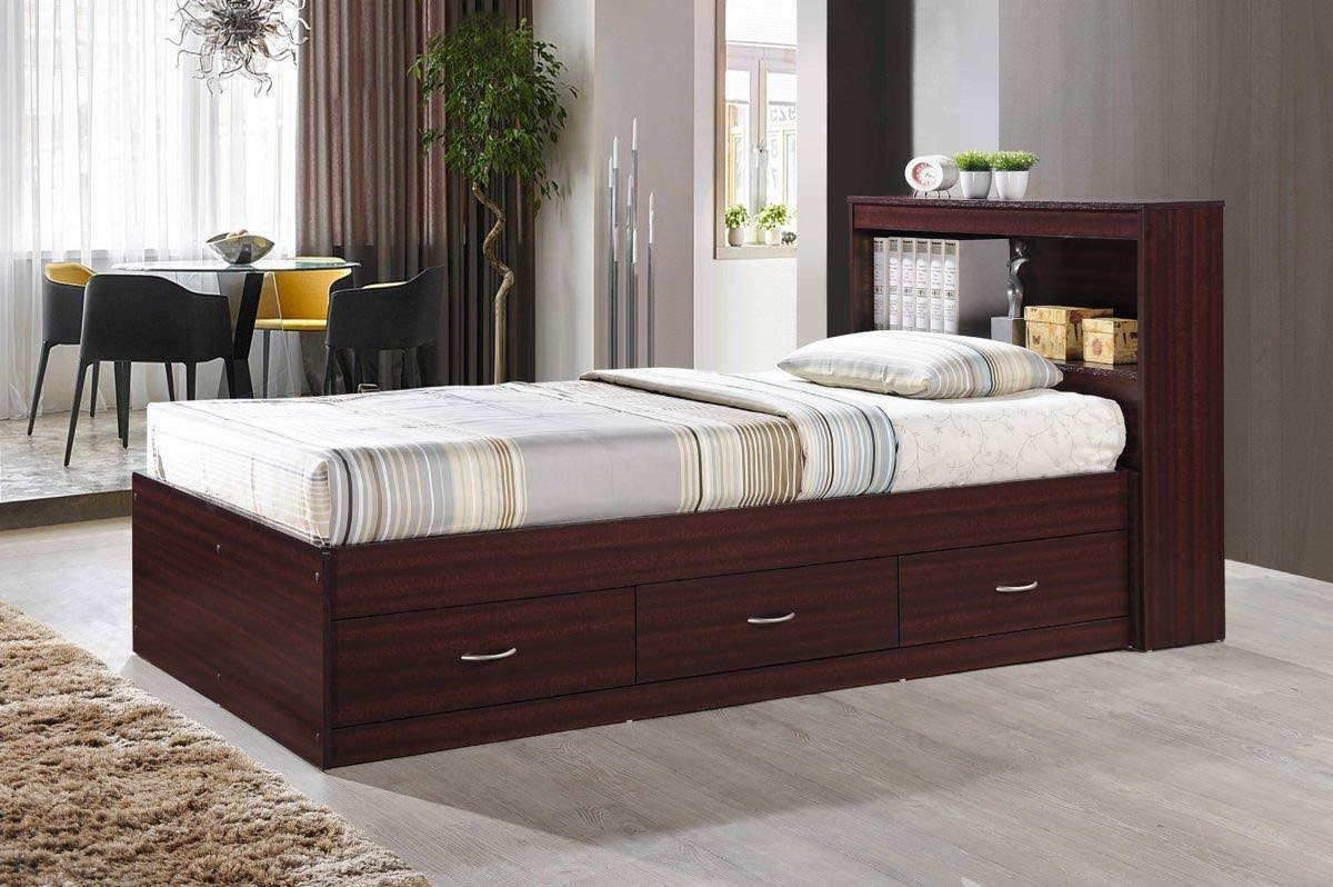 Hodedah Twin-size Captain Bed with 3-Drawers and Headboard (Mahogany)