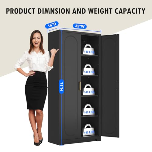 Metal Storage Cabinet with Doors and Shelves, 71 Inch Tall Kitchen Pantry Cabinet, Pantry Cabinets for Kitchen Storage, Freestanding Cupboard for Living, Dining Room, White, Assembly Required