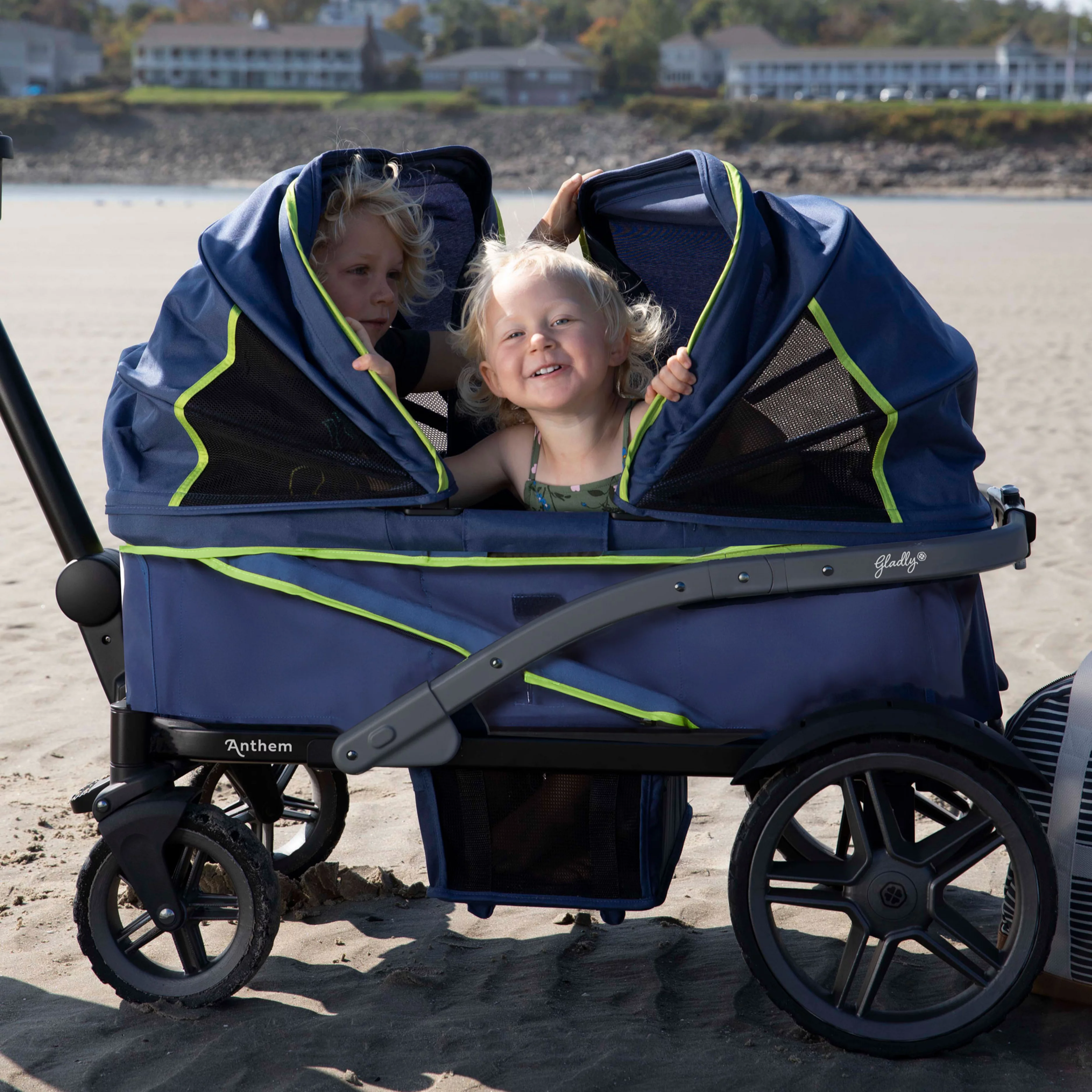 Gladly Family Anthem2 All-Terrain 2-Seater Wagon Stroller, Rugged Wheels, Removable Canopy, Foldable, Neon Indigo