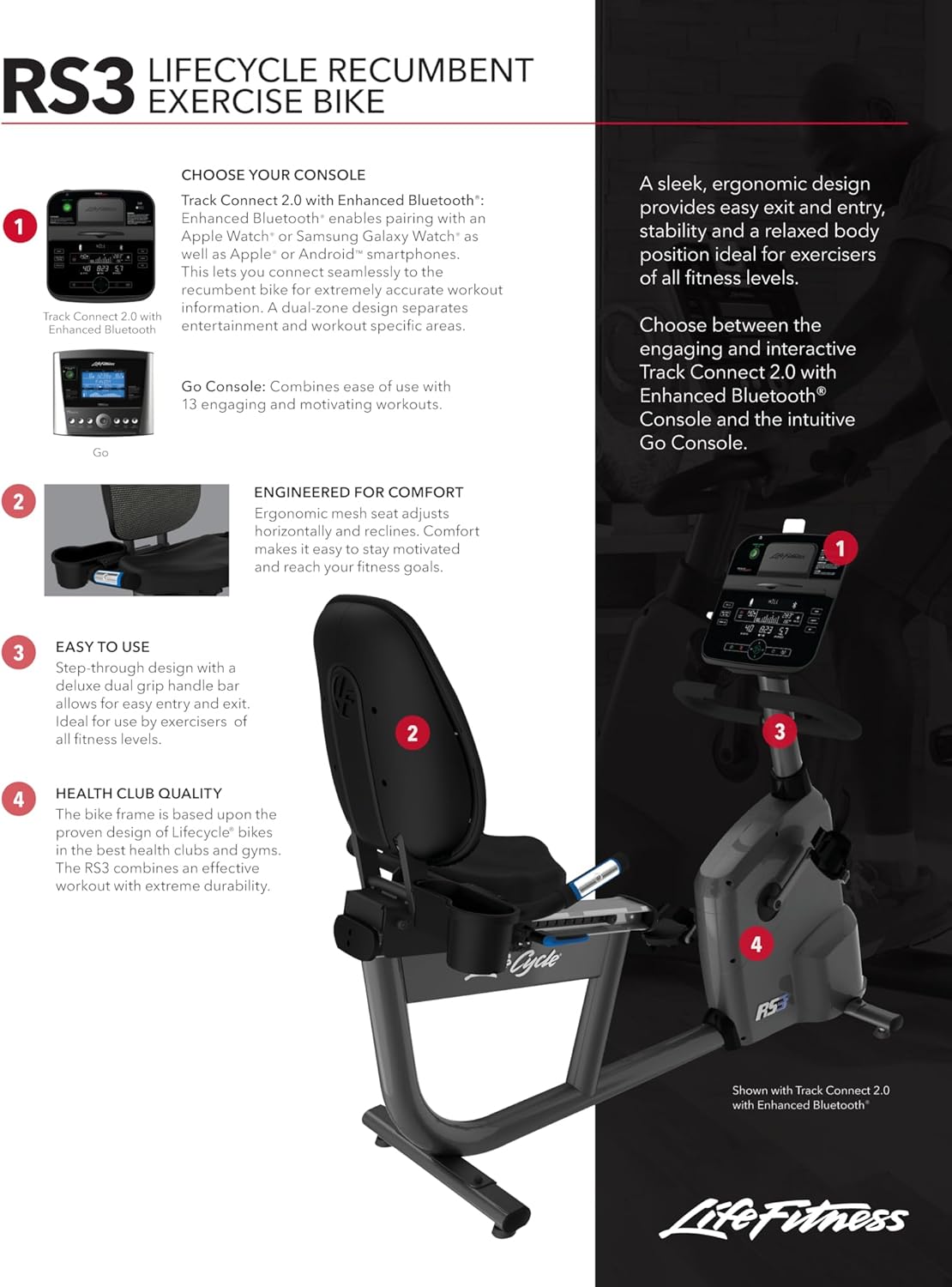 Life Fitness RS3 Recumbent Indoor Cycling Exercise Bike with Go Console