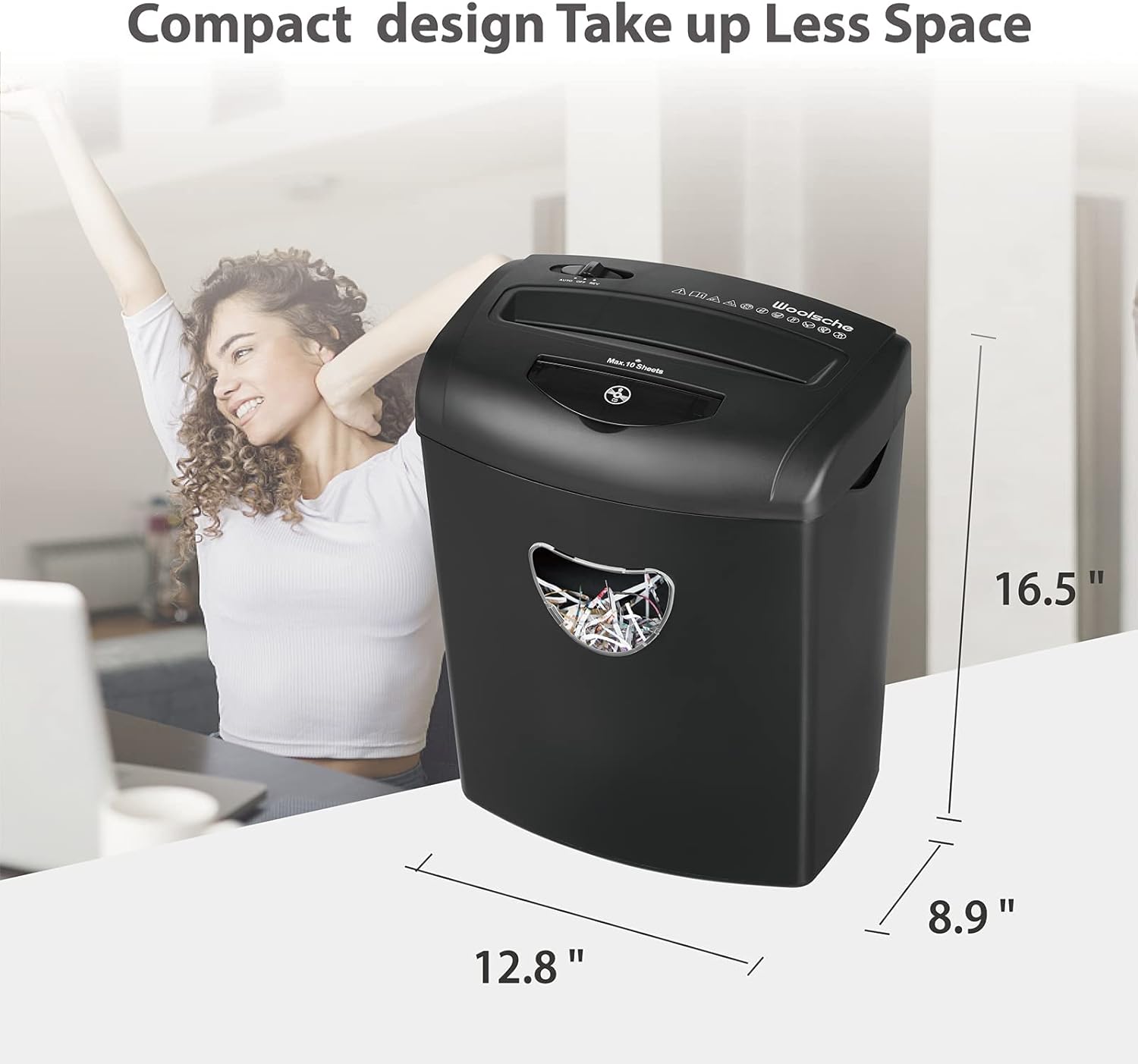 Woolsche CD218P Paper Shredders,10-Sheet Cross Cut P-4 Security Level Shredders for Home Office Use with 5.55-Gallon Large Capacity Bin & Transparent Window(ETLCertification) Pack of 2