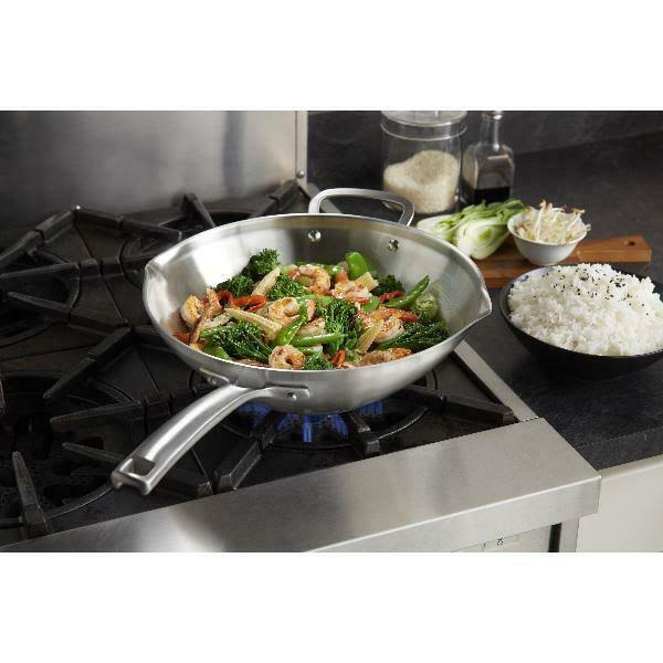 Calphalon Classic Stainless Steel 12-Inch Stir-Fry Wok Dishwasher Easy Cleanup