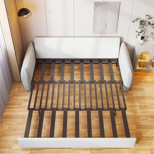 Sleeper Sofa Bed - 3 in 1 Sofa Bed Futon Sofa Convertible Queen Size Pull Out Sleeper Couch Bed with Storage Chaise for Living Room, Twin Sofa Bed With 2 Pillows, 61.8"W x 35.4"D, Boucle Fabric