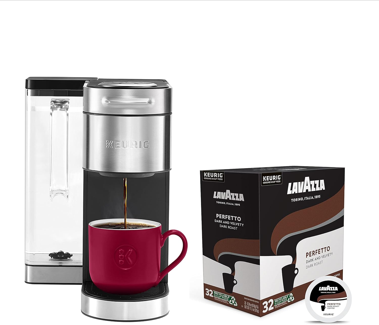 Keurig K-Supreme Plus Single Serve Coffee Maker with Lavazza Perfetto, Dark Roast Coffee Pods, 32 K-Cup K-Cup Pods