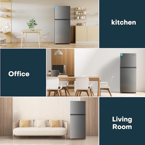 Upstreman 7.7 Cu.Ft. Refrigerator with Freezer, Double Door Refrigerator, Adjustable Thermostat, Large Capacity, Reversible Door Swing, Refrigerator for Apartment, Office, Dorm, Black（BD75）