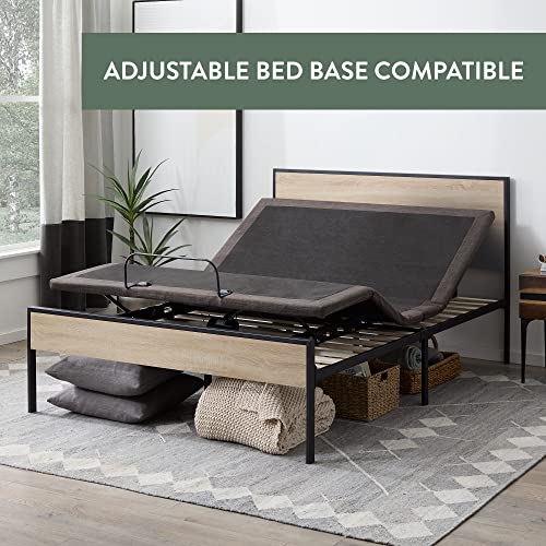 Edenbrook Bed Frame - Metal Platform Bed - Wood Headboard and Footboard - Box Spring Optional, Full, White Oak