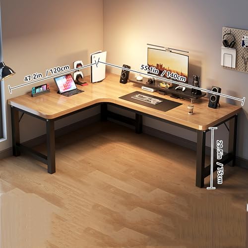 L-Shaped Gaming Desk with Storage, Large Wood Desk for Home Office and Gaming, Space-Saving Corner Computer Table with Multiple Shelves and Steel Frame, Ideal for Bedroom(Left,63.0*47.2*29.5in