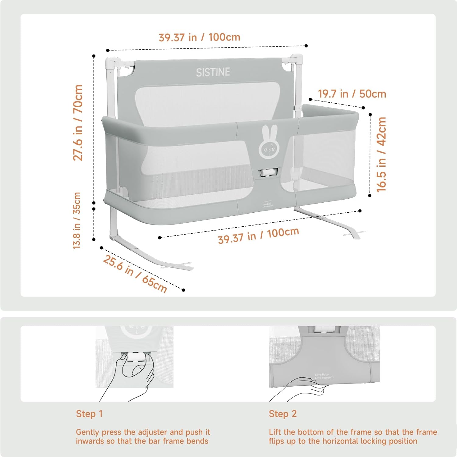 SISTINE Baby Bedside Crib, 3 in 1 Baby Bassinet, Baby bedside bassinet, Safe bedside bassinet,Crib Safe Sleeping Together，Infant/Baby Boy/Baby Girl/Crib Side Bassinet (Gray)