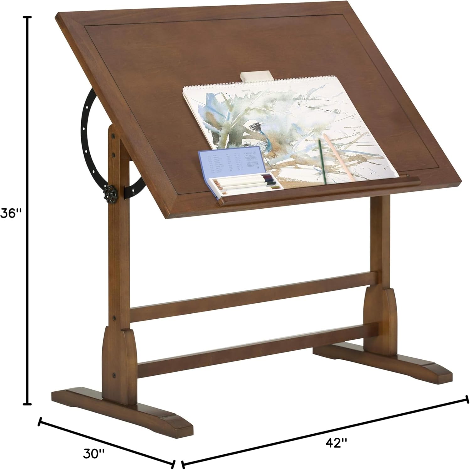 Studio Designs Vintage Drafting Table + Retro Stool Bundle | Solid Wood Craft Tables