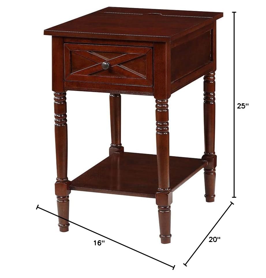 Convenience Concepts Country Oxford End Table with Charging Station, Espresso