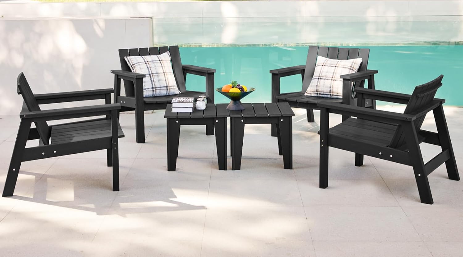SERWALL 3 Piece Patio Bistro Set HDPE Adirondack Chair Sets with Side Table, includes Adirondack Chairs Set of 2 and 1 Adirondack Table for Patio, Lawn, Backyard- Black