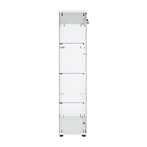 Glass Display Cabinet with Lock and Lights, Lighted Curio Cabinet with 2 Doors and 4 Shelves, Modern Collectibles Toy Organizers Rack Display Case for Living Room Home Office, White