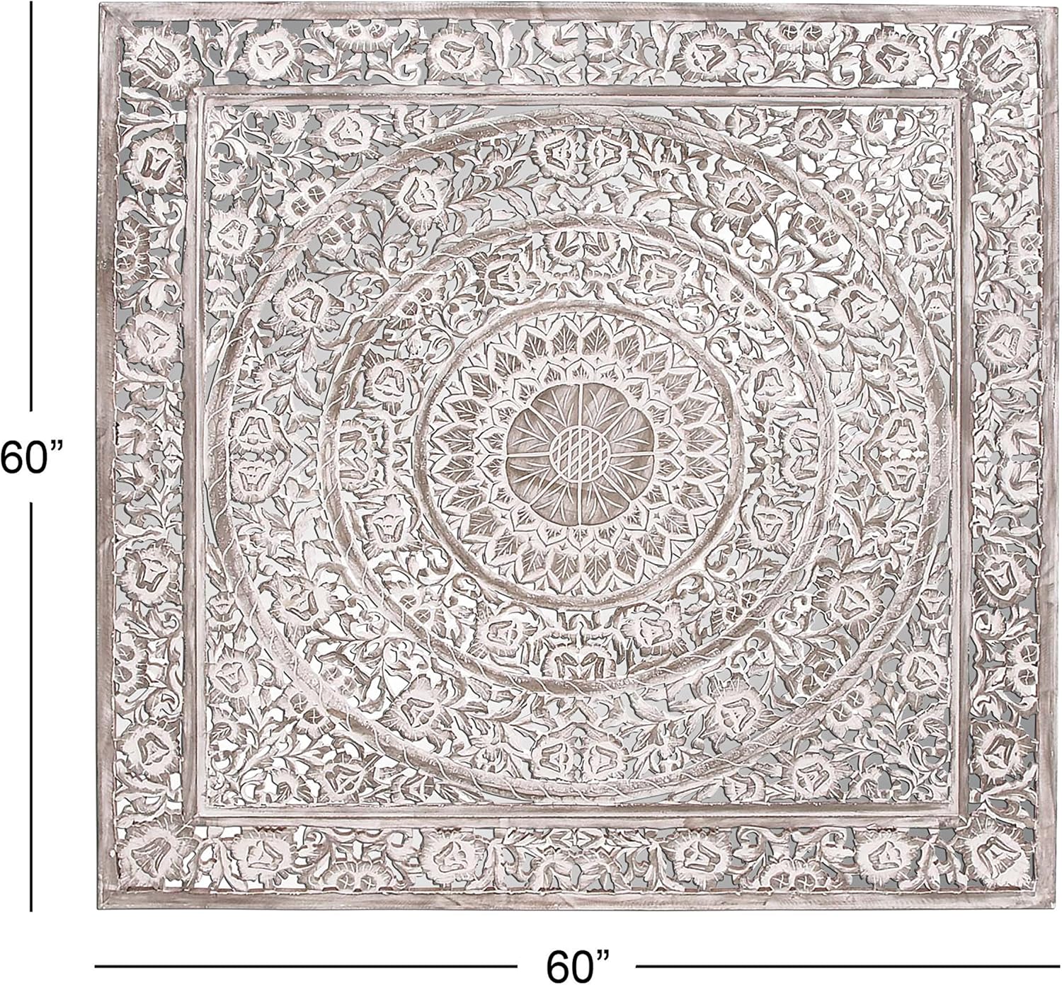 Deco 79 Wood Carved Wall Panel, 60 by 60", White, (34114)