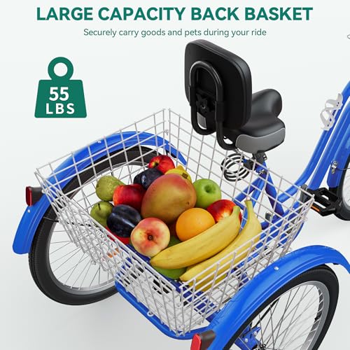 YITAHOME Adult Tricycle, 24 & 26 Inch 3-Wheel Bikes, 1 & 7 Speed Trike for Adults, Low Step-Through Cruiser Bike with Front and Rear Baskets, Large Seat with Backrest for Seniors, Women, Men